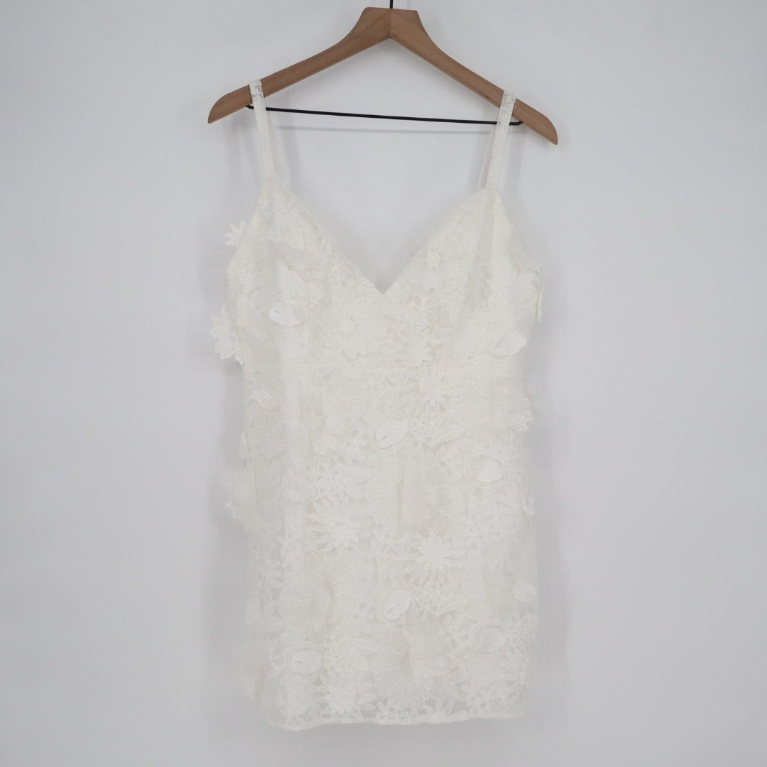 Lulus Exceedingly Lovely Mini Dress Womens XL White Applique Floral Backless
