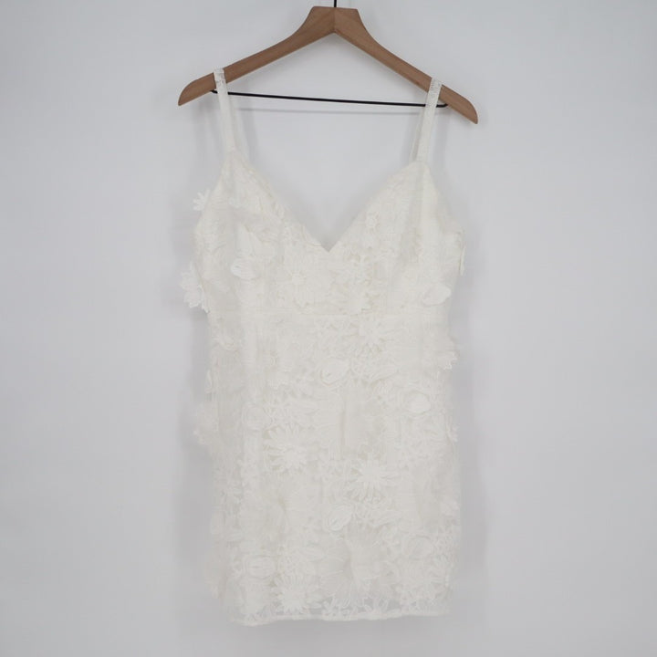 Lulus Exceedingly Lovely Mini Dress Womens XL White Applique Floral Backless