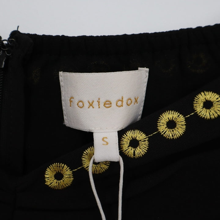 Foxiedox Anita Jumpsuit Womens Small Black Embroidered Off Shoulder Flare Leg