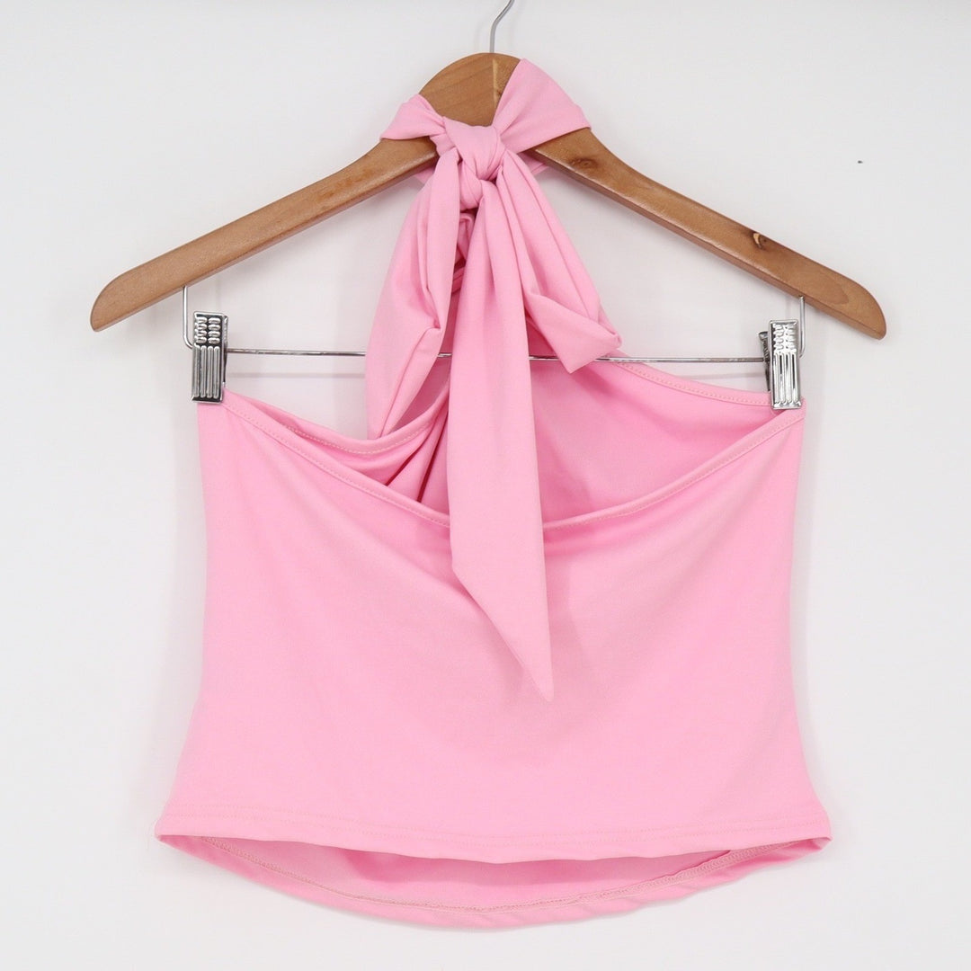 Halter Top Womens L Draped Gold Hardware Pink Sleeveless Good
