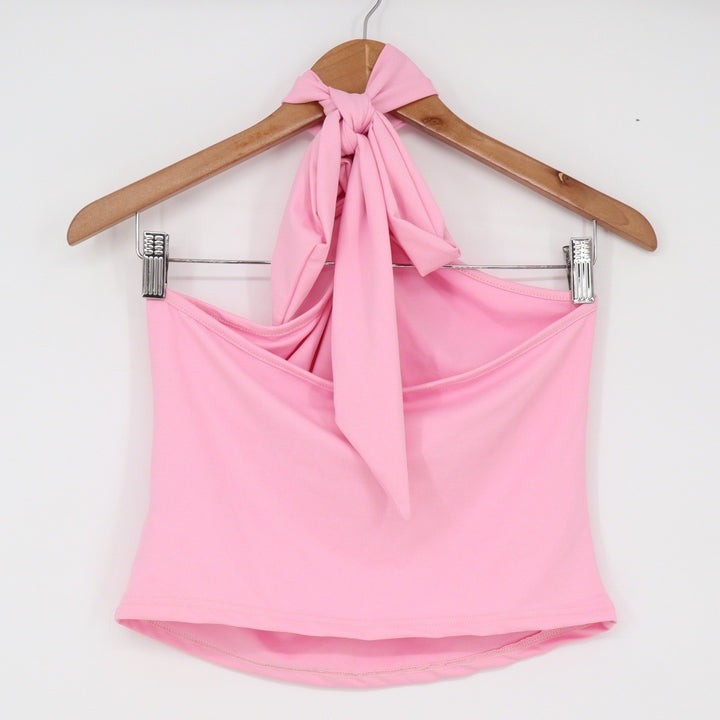 Halter Top Womens L Draped Gold Hardware Pink Sleeveless Good