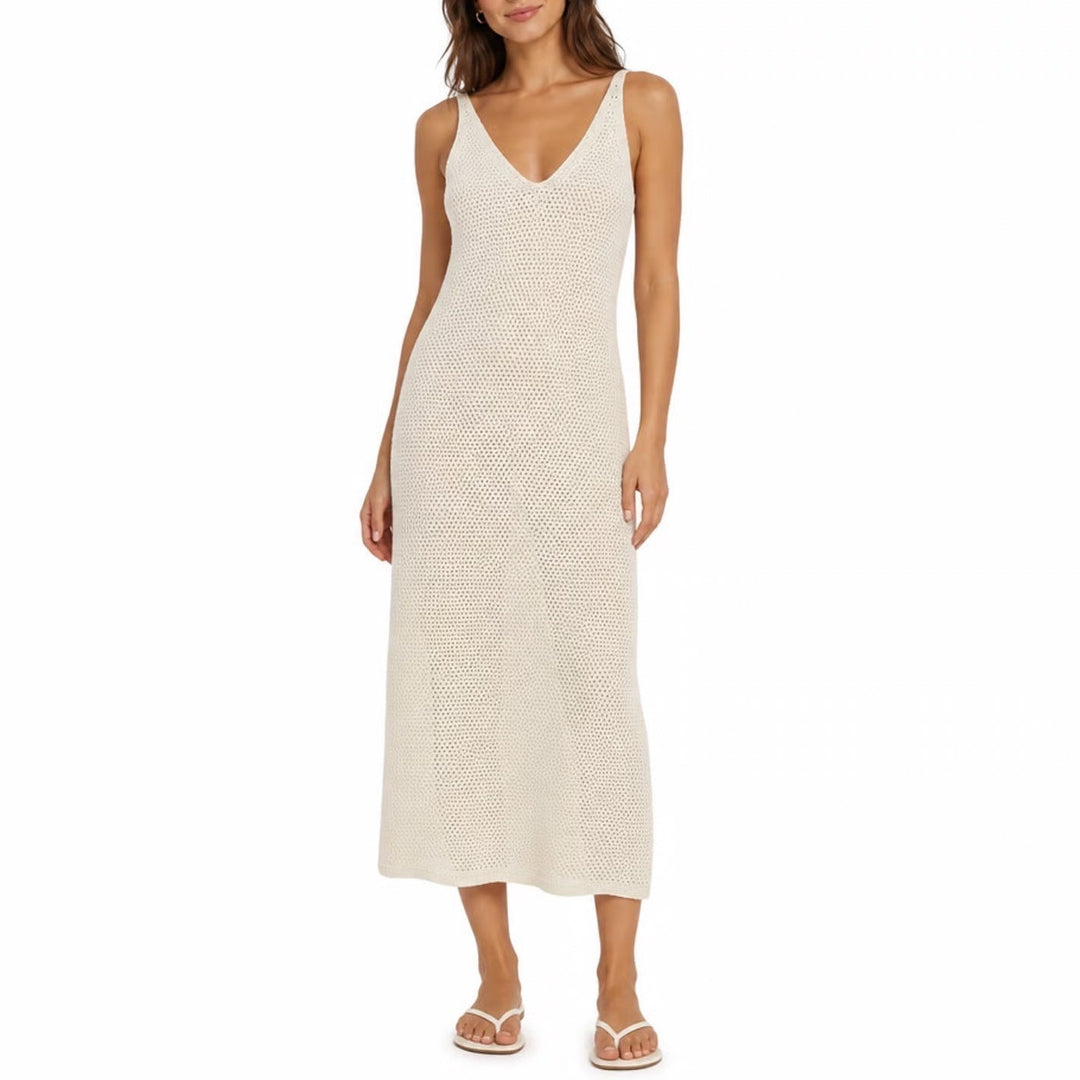 HM Cream Crochet Knit Maxi Dress Sleeveless V-Neck Cotton Blend Size S