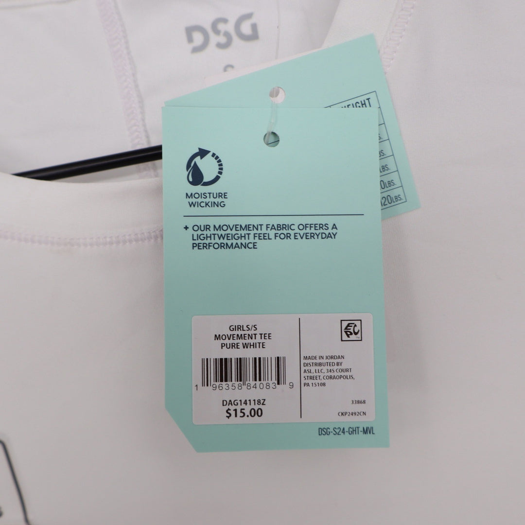DSG Girls Movement Tee Pure White Short Sleeve Athletic Shirt Size S 8-9