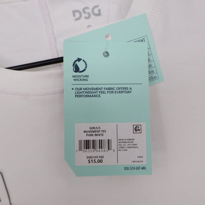 DSG Girls Movement Tee Pure White Short Sleeve Athletic Shirt Size S 8-9