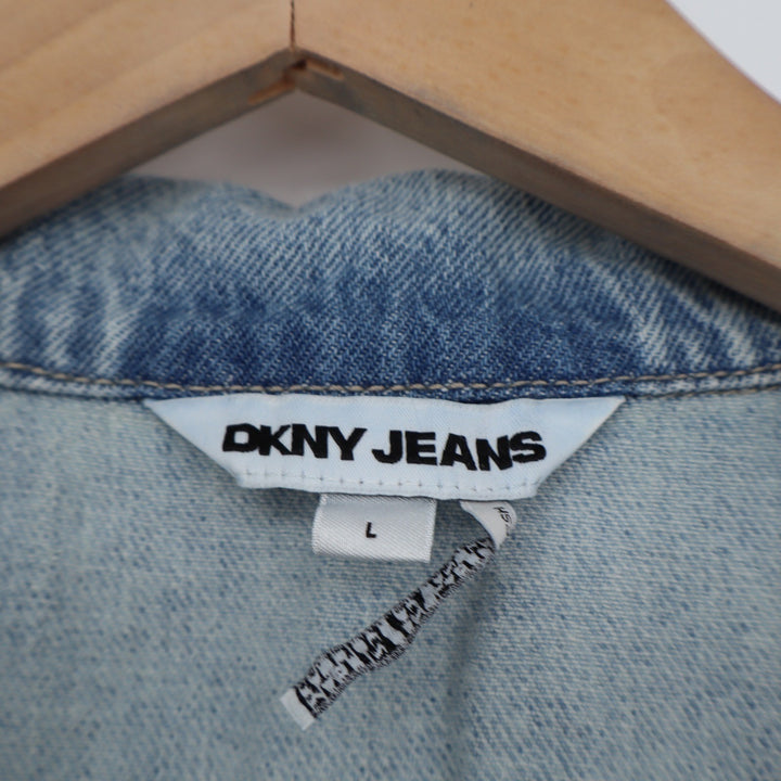 DKNY Jeans Womens Light Wash Denim Short Sleeve Belted Shirt Dress Large