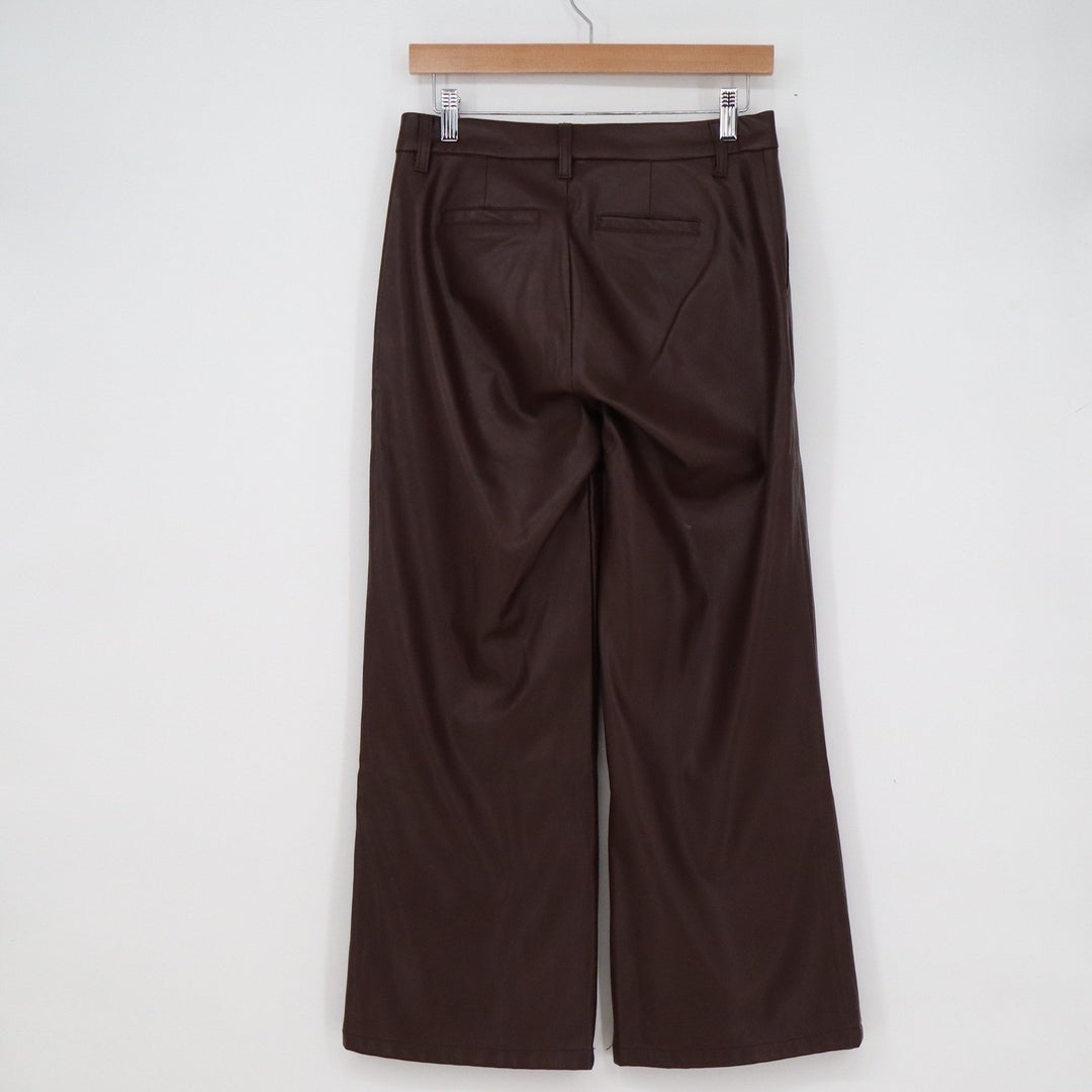 Kut from the Kloth Brown Faux Leather Wide Leg Pants Womens 0 High Rise