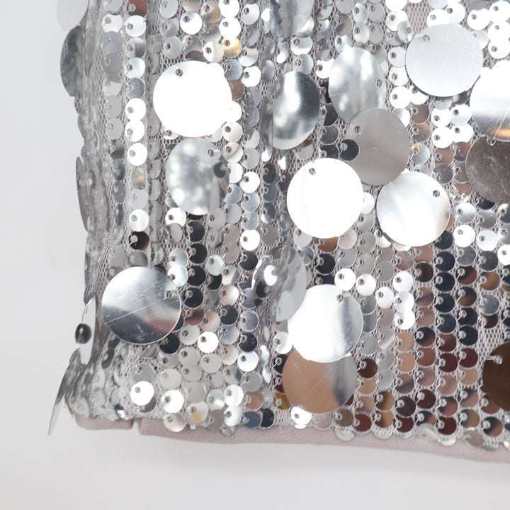 Cider Silver Sequin Mini Skirt High Waisted Party Festival Size Medium NWT