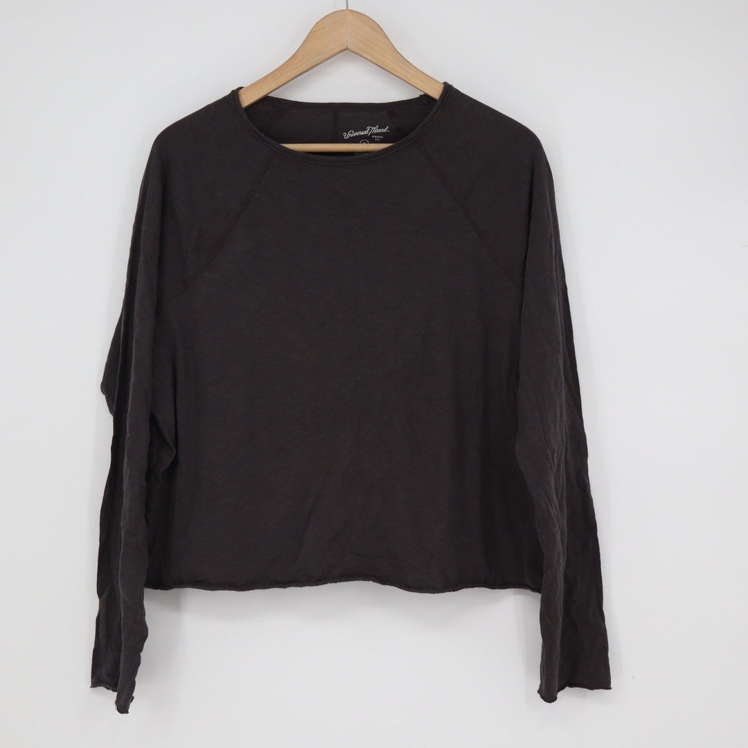 Universal Thread Goods Co Brown Cotton Raw Hem Raglan Long Sleeve Top Medium