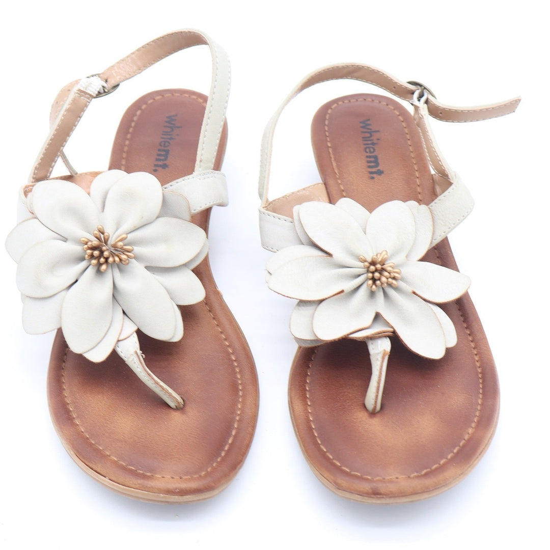 White Mountain Goofy Cream Floral Wedge Sandals Womens Size 8M Low Heel Boho
