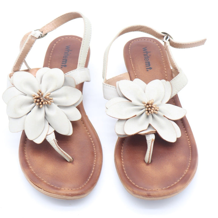 White Mountain Goofy Cream Floral Wedge Sandals Womens Size 8M Low Heel Boho