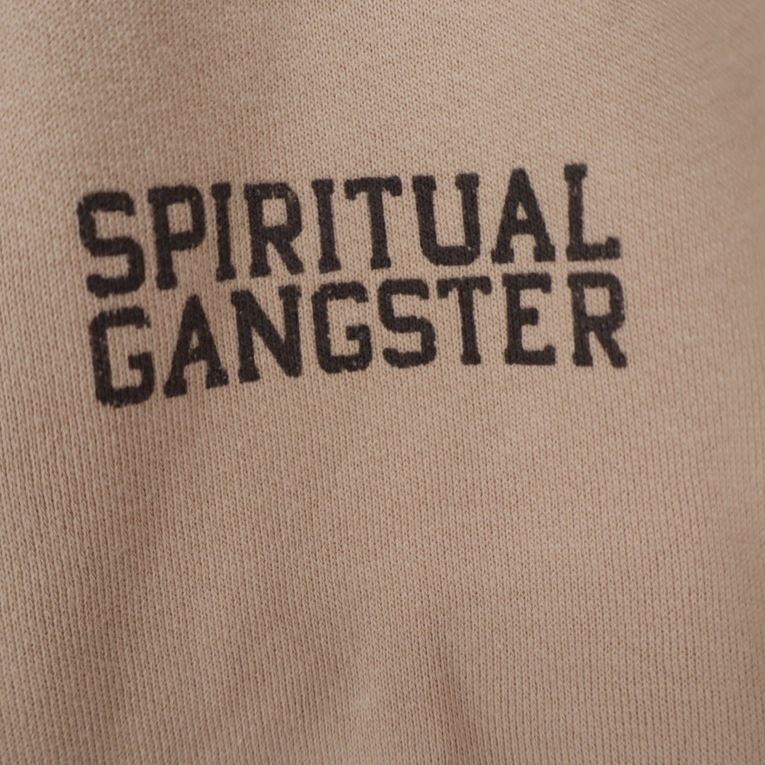 Spiritual Gangster Tan Beige Cotton Fleece Logo Jogger Sweatpants Large