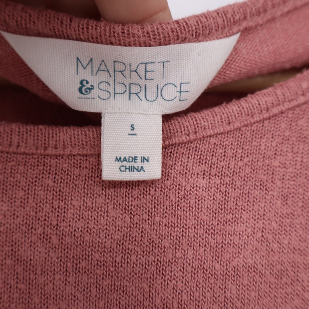 Market & Spruce Pink Orange Striped Button Shoulder Long Sleeve Top S
