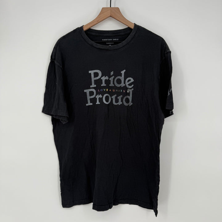 American Eagle Pride Proud Love & Unity Black Graphic T-Shirt Size L