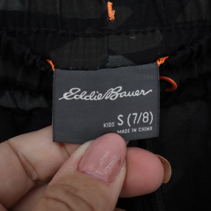 Eddie Bauer Boys Camo Athletic Shorts Black Gray Orange Size S 7/8