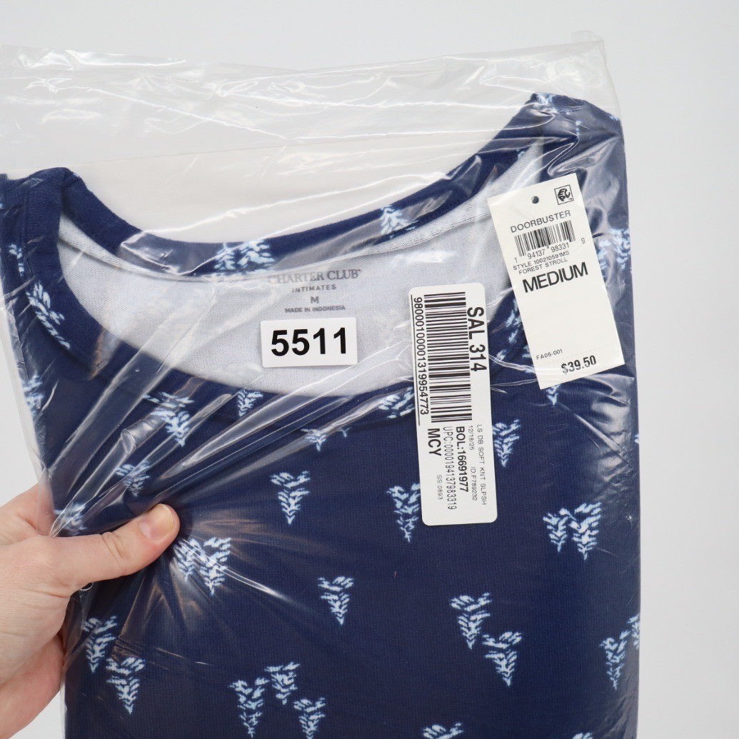 Charter Club Intimates Sleep Shirt Medium Navy Blue Forest Stroll Pine Tree Knit