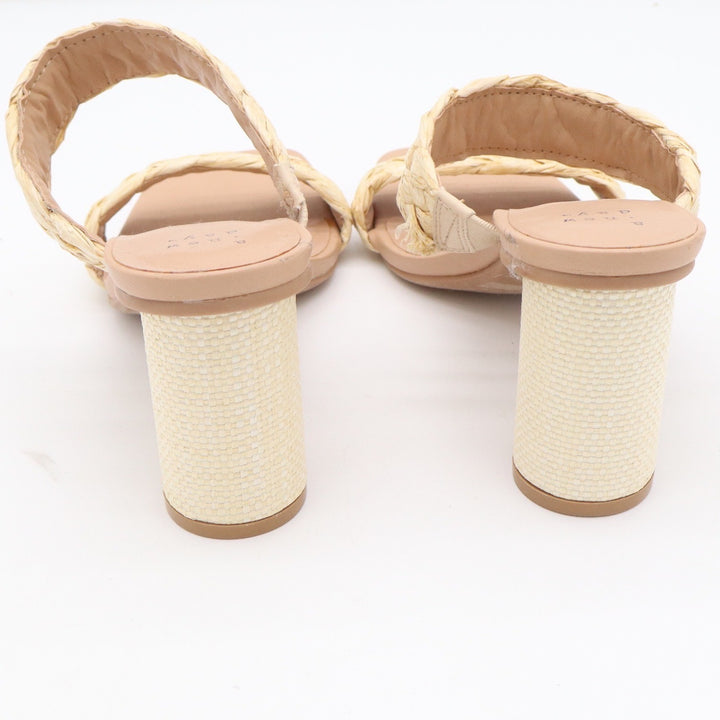 A New Day Braided Raffia Block Heel Mules Beige Square Toe Sandals Womens Size 8