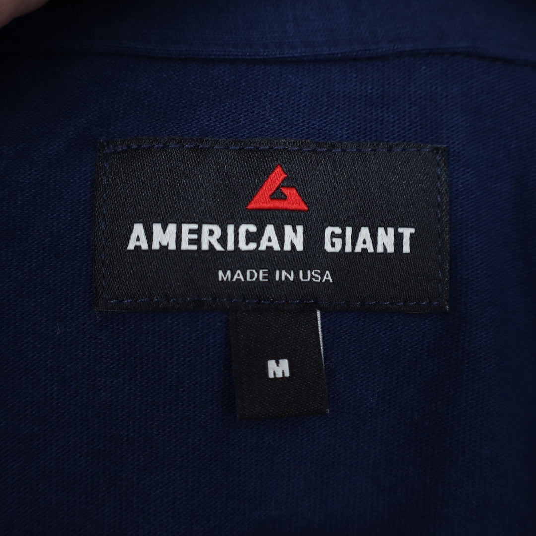 American Giant Horizon Shirt Mens M Blue Spread Collar Short Sleeve Button Up