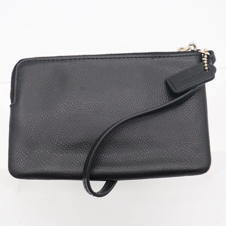 Coach Corner Zip Wristlet Black Crossgrain Leather Gold Logo