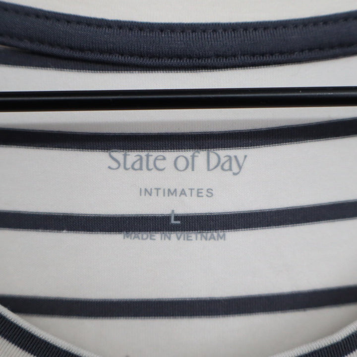 State Of Day Intimates Pajamas Top Womens Large White Stretch Striped Fluid Knit
