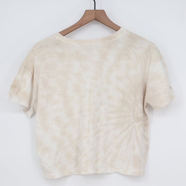 Old Navy Womens Tan White Tie Dye Crop Tee Short Sleeve Boxy T-Shirt Size M