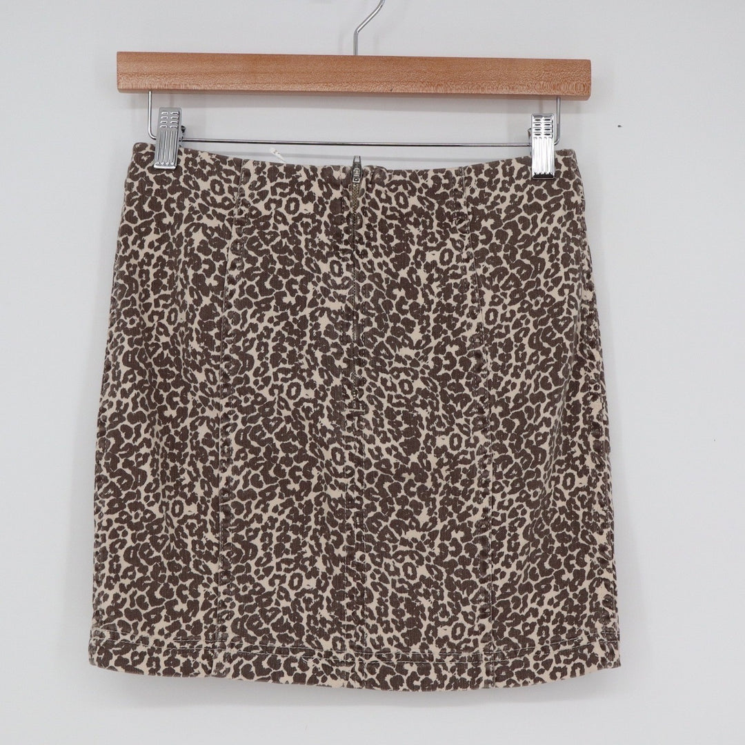 Free People Leopard Print Denim Mini Skirt Brown Tan Animal Print Size 4