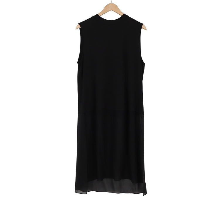 Eileen Fisher Black 100% Silk Sleeveless Layered Sheer Hem Midi Dress Large