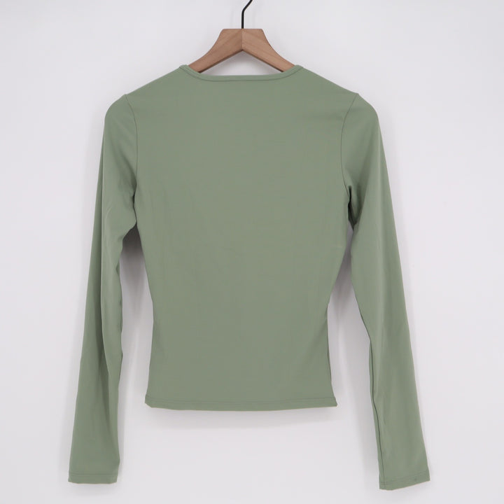 Unbranded Sage Green Long Sleeve Athletic Compression Top Crew Neck Slim Fit