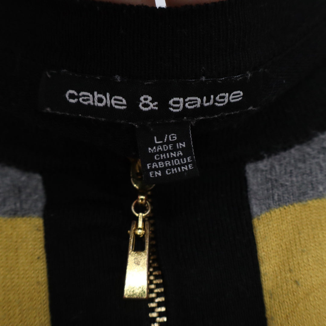 Cable & Gauge Womens Large Full Zip Striped Cardigan Black Yellow Gray 3/4