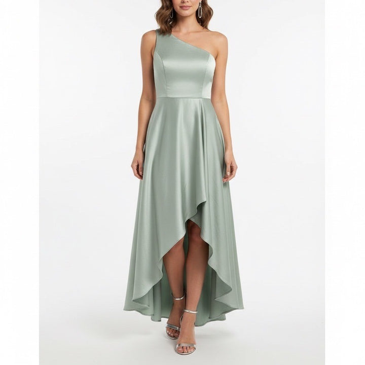 Dessy Collection Vivian Bianchi 14R Sage Green One Shoulder Hi Low Maxi Dress