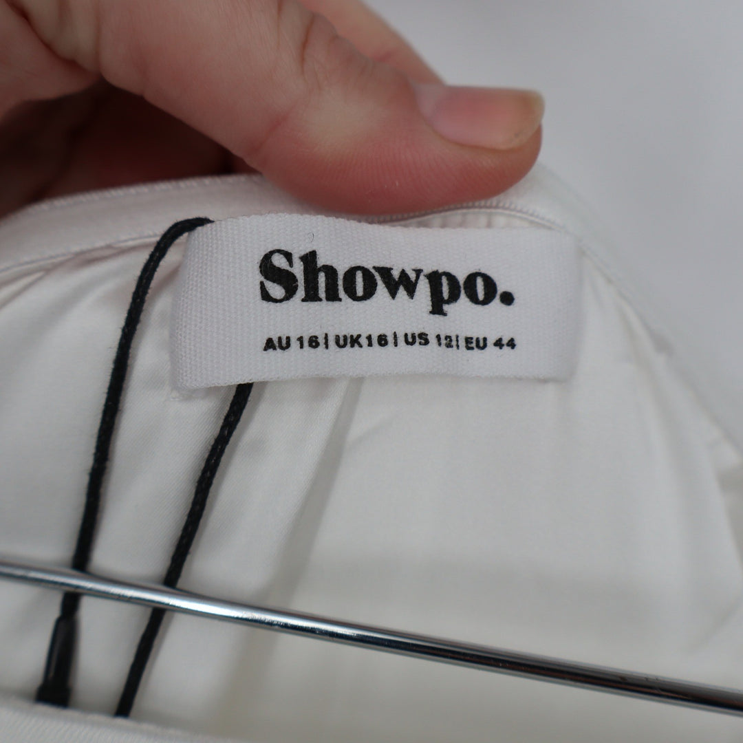 Showpo Cailene Ivory Strapless Pearl Mini Dress with Bow Train Size 12