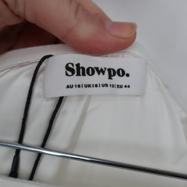 Showpo Cailene Ivory Strapless Pearl Mini Dress with Bow Train Size 12