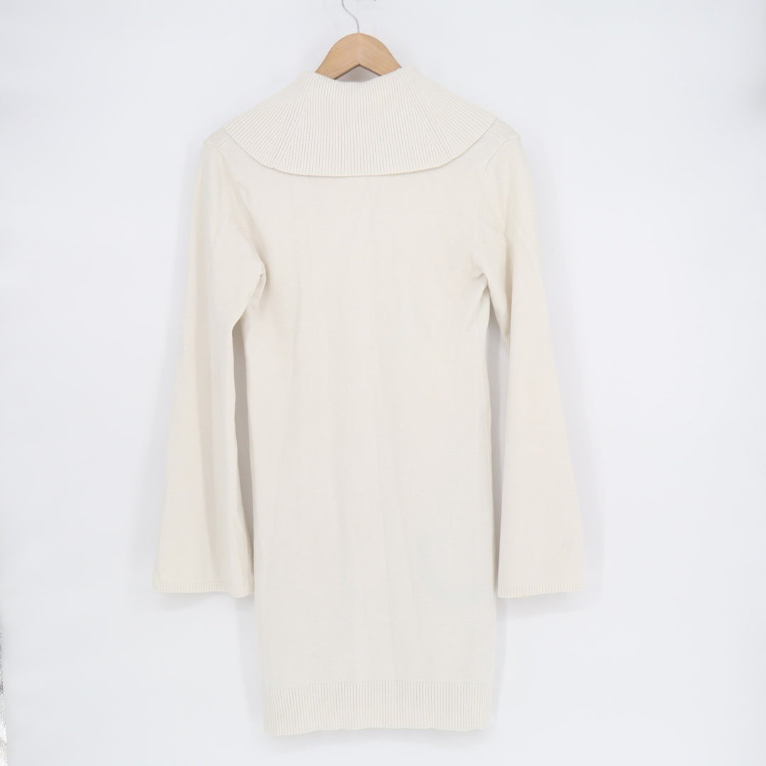 BCBGMAXAZRIA Ivory Cowl Neck Cable Knit Bell Sleeve Sweater Dress Large DVA 970