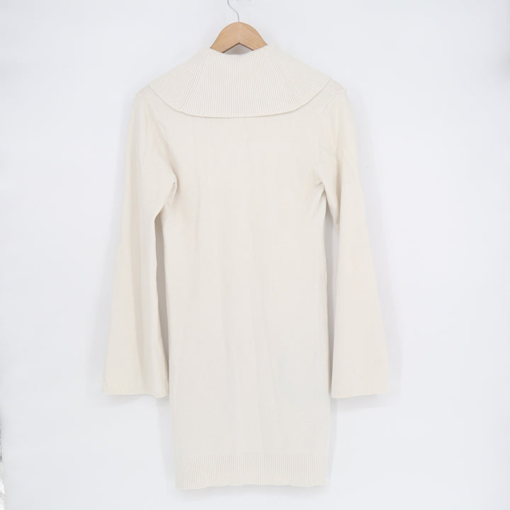 BCBGMAXAZRIA Ivory Cowl Neck Cable Knit Bell Sleeve Sweater Dress Large DVA 970