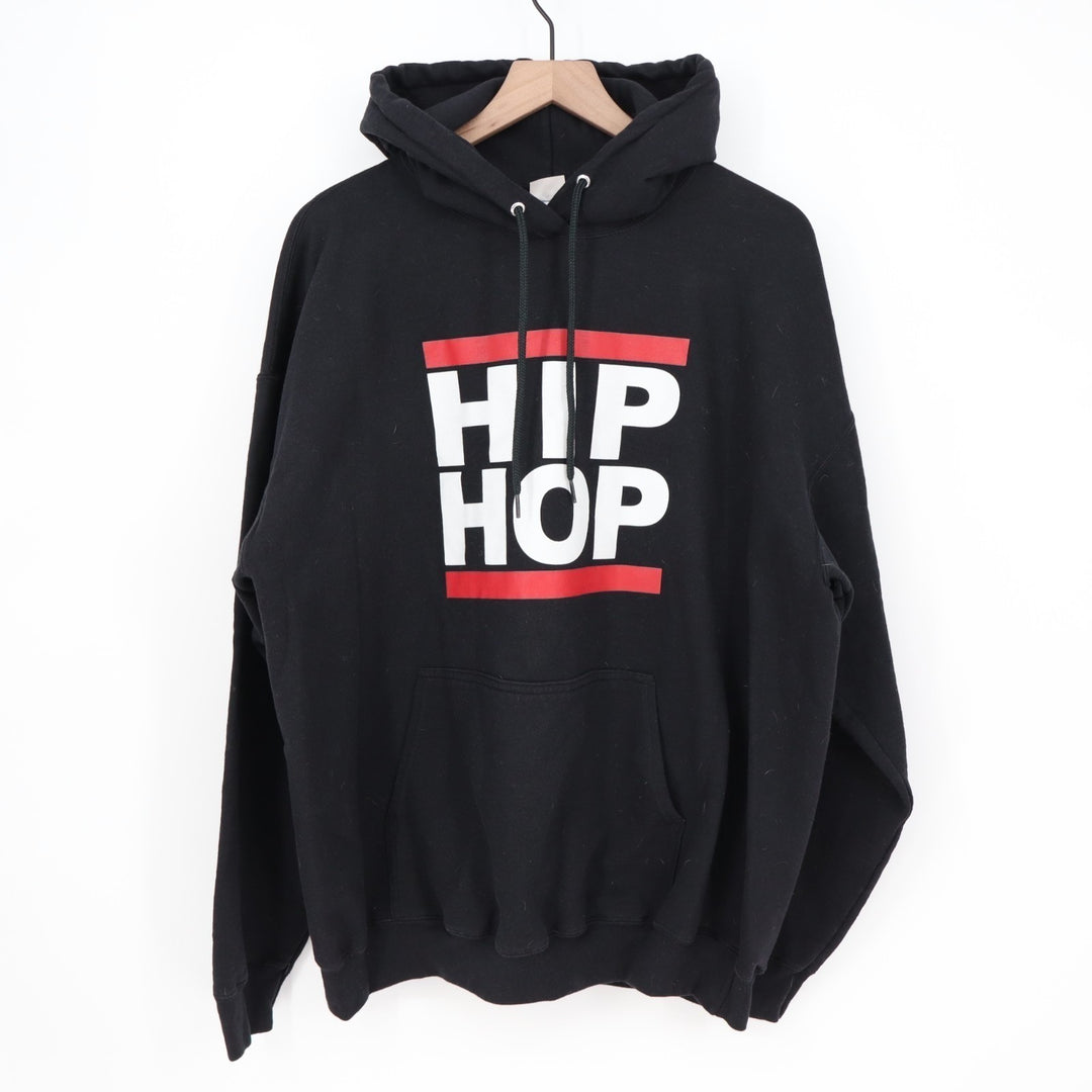 Hip Hop Hoodie Unisex 2XL Black Graphic Cotton Long Sleeve Kangaroo Pocket