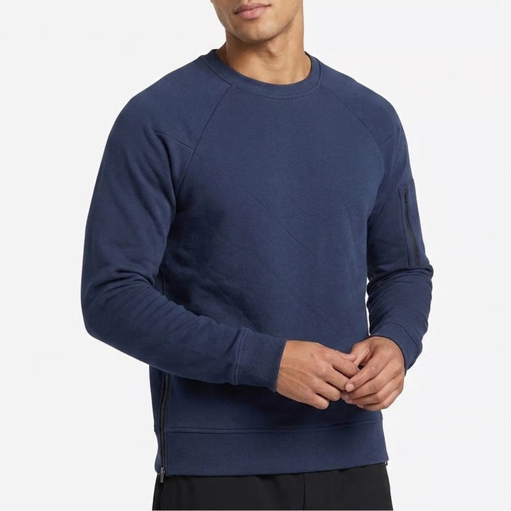 DSG Mens XS Navy Blue Crewneck Sweatshirt Side Zippers Sleeve Pocket