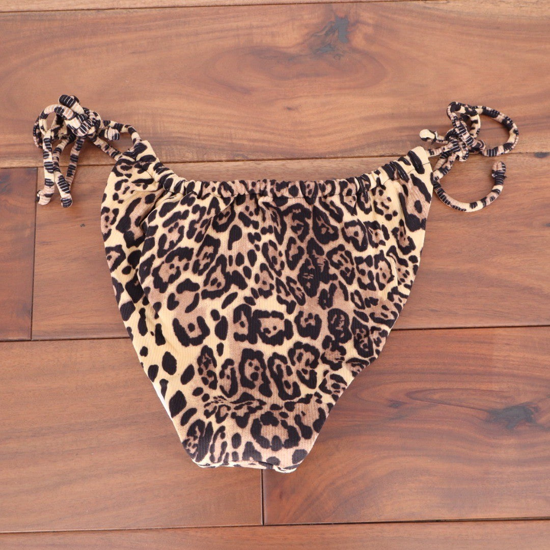 ASOS DESIGN Leopard Print Rib Knit Knot High Leg Bikini Bottoms Size US 4 UK 8