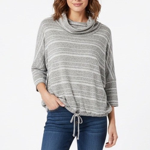 Green Envelope Sweater Womens L Heather Gray Striped Stretch Cowl Neck Pullover