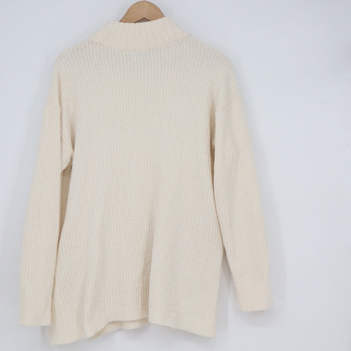 A New Day Womens Ivory Mock Neck Oversized Knit Sweater Side Slit Cream Medium