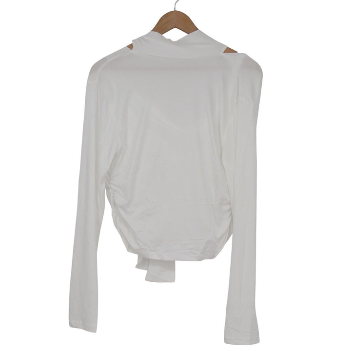 SHEIN White Draped Cowl Neck Tie Front Long Sleeve Top sz L