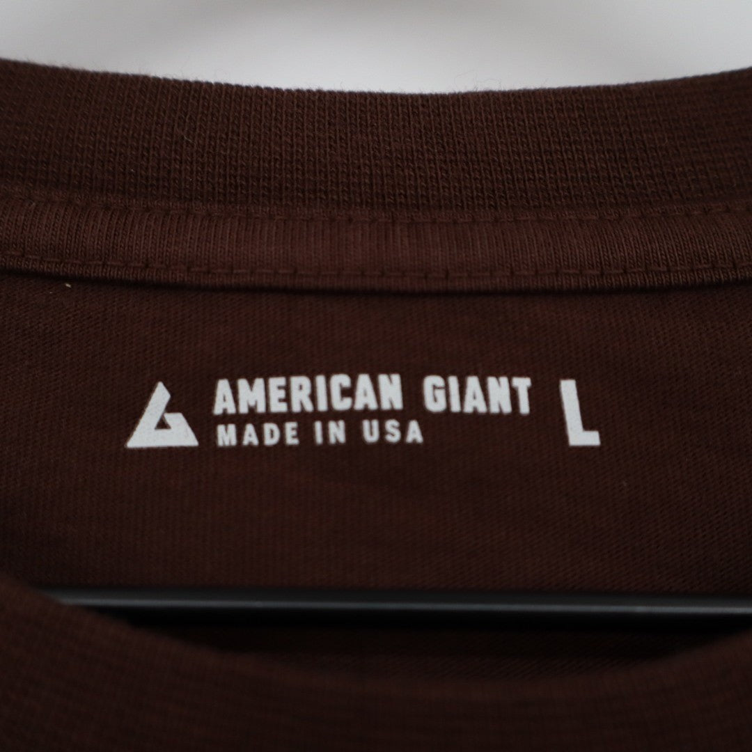American Giant T-Shirt Men Large Brown Cotton Crew Neck Front Pocket Long Sleeve