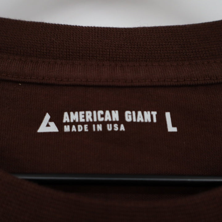 American Giant T-Shirt Men Large Brown Cotton Crew Neck Front Pocket Long Sleeve