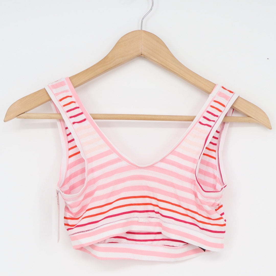 DKNY Womens Pink Orange Striped Modal Bralette Scoop Neck Large