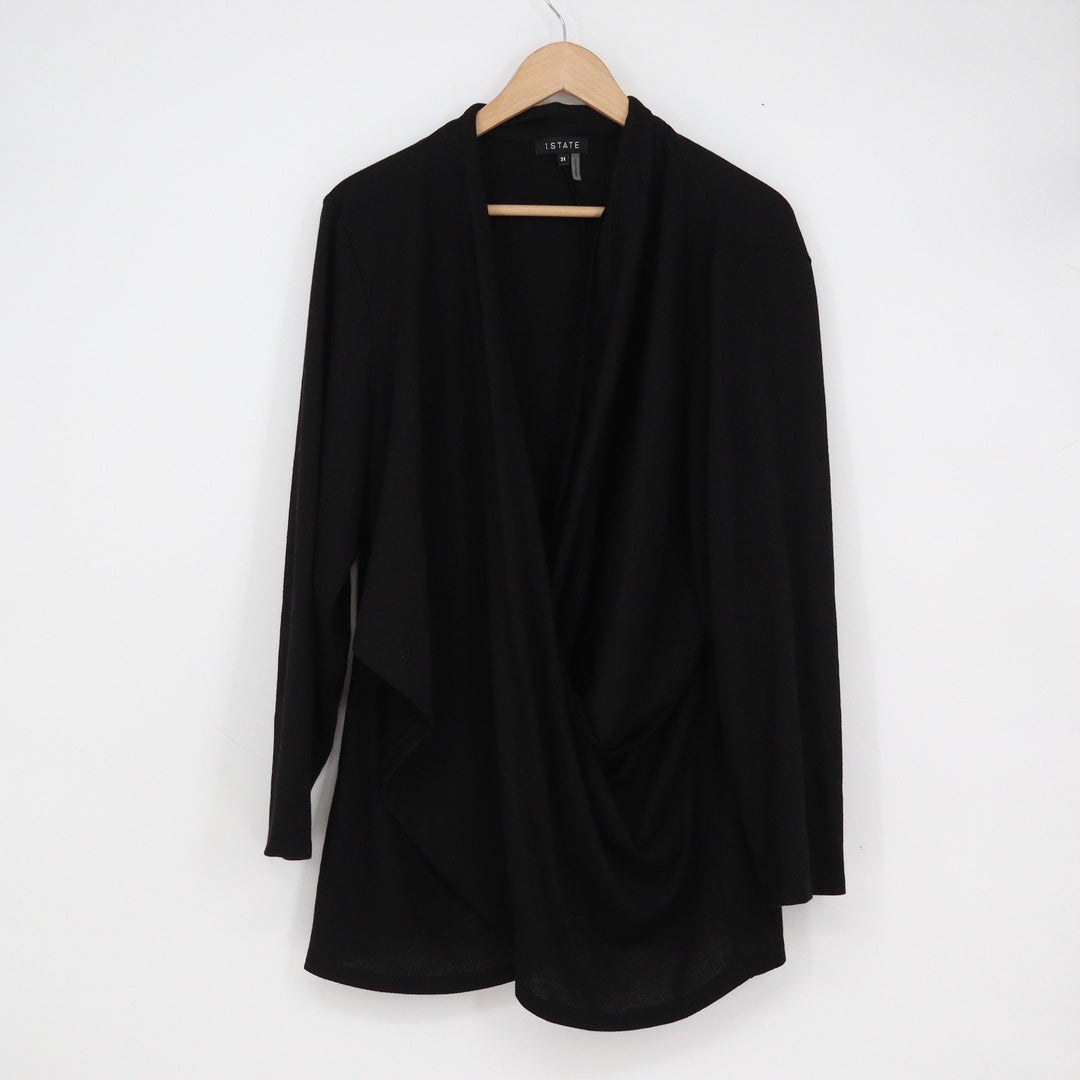 1.STATE Womens Black Draped Front Wrap Knit Top Long Sleeve Plus Size 3X