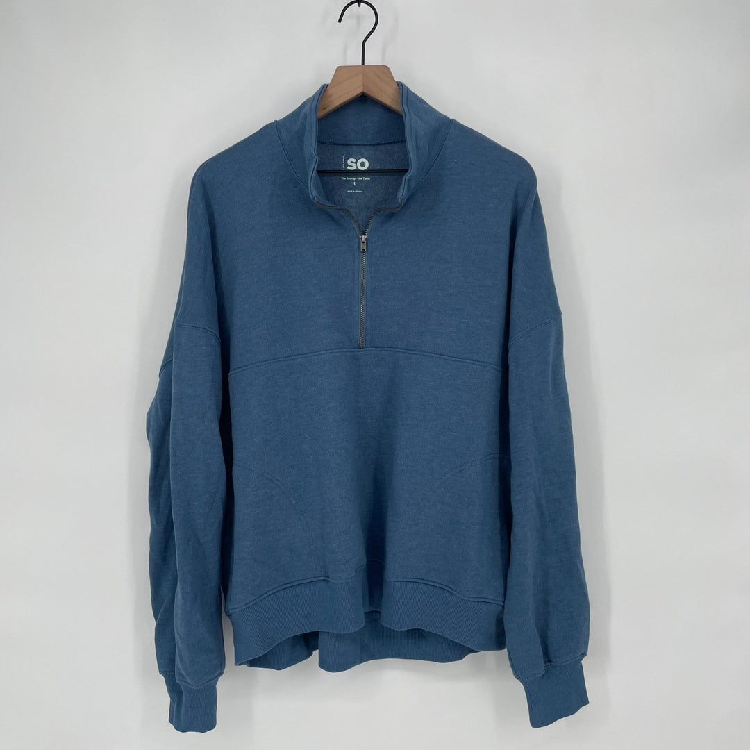 SO The Lounge Life Tunic Blue Quarter Zip Sweatshirt Pullover Size L
