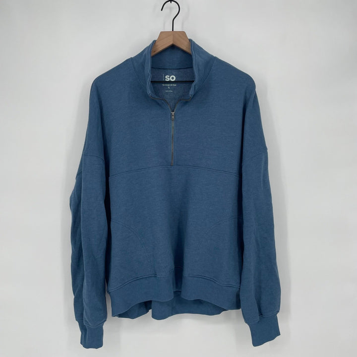 SO The Lounge Life Tunic Blue Quarter Zip Sweatshirt Pullover Size L
