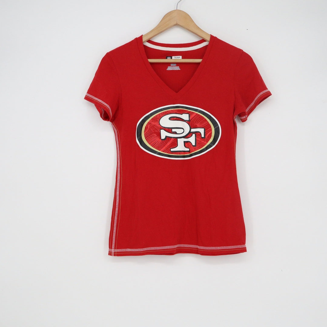 NFL Team Apparel San Francisco 49ers Womens Red V-Neck Graphic T-Shirt Small