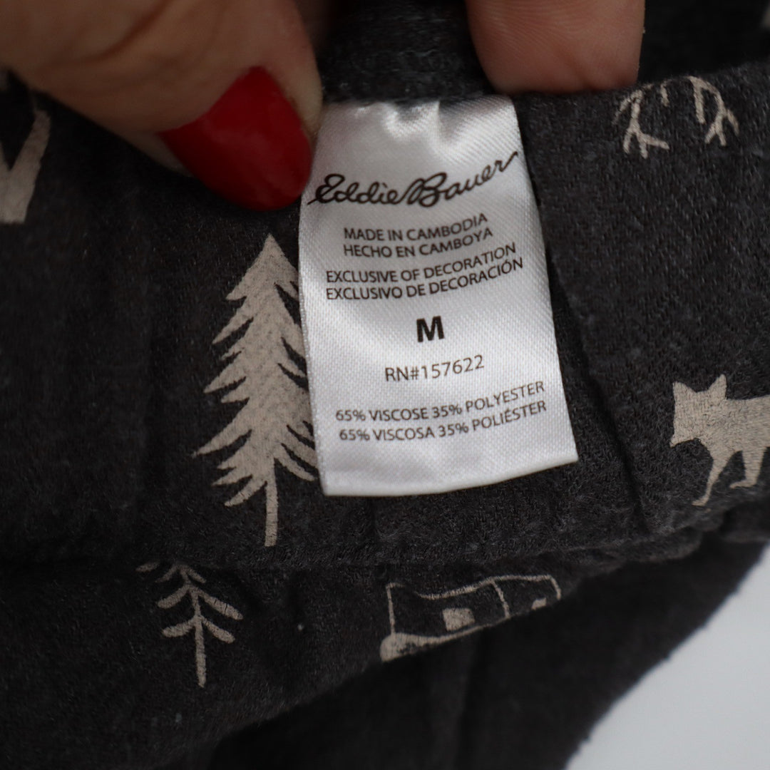 Eddie Bauer Women's Gray Woodland Animal Print Pajama Pants Size M Drawstring