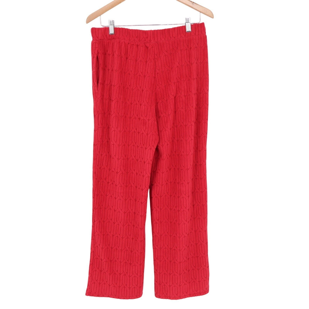 Roudelain 2-PC Pajama Set Womens Medium Red Cable Knit Stretch Ribbed Straight