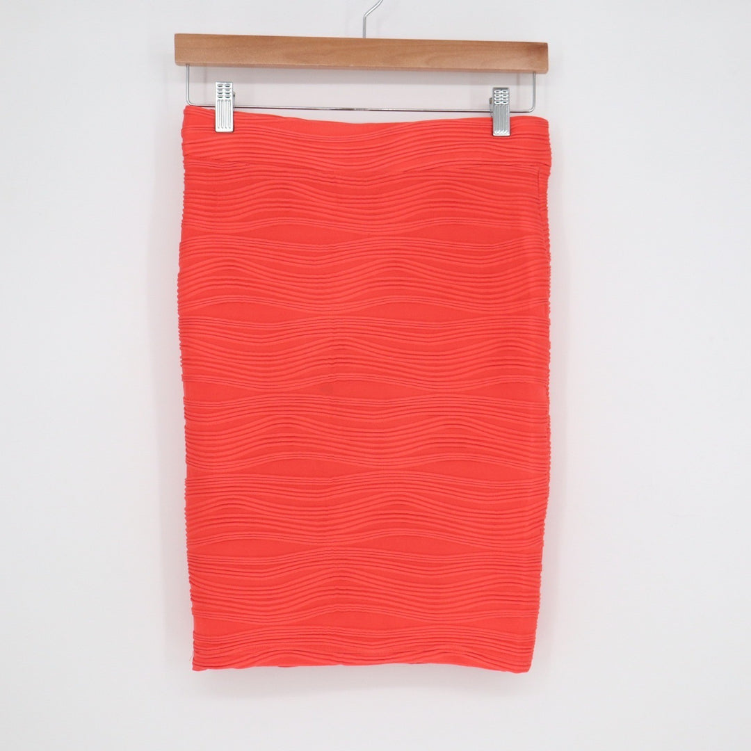 TEMT Coral Orange Wavy Textured Bodycon Mini Skirt Womens Size S Stretch Pencil