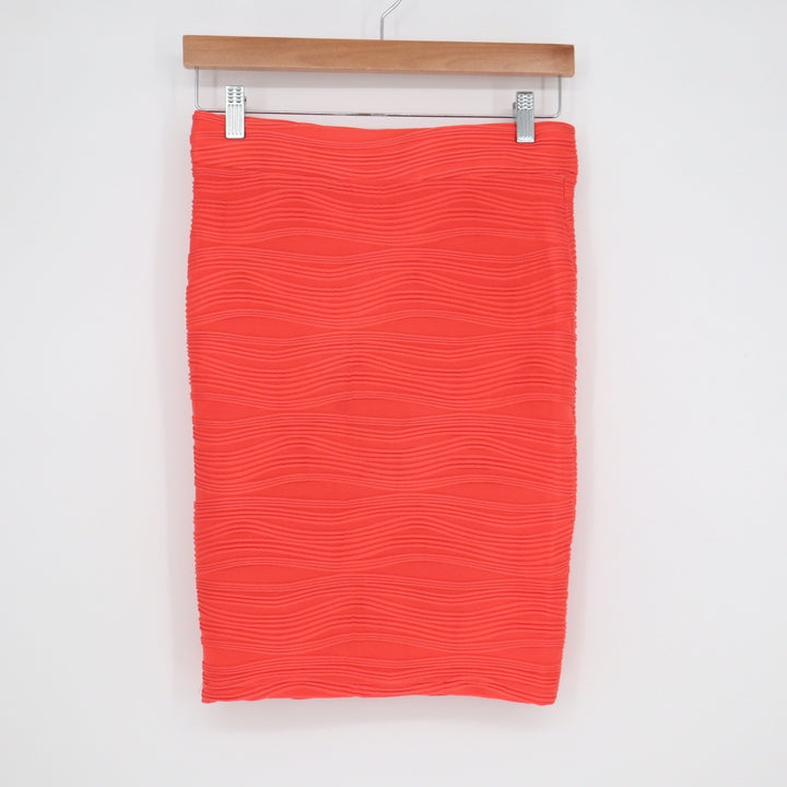 TEMT Coral Orange Wavy Textured Bodycon Mini Skirt Womens Size S Stretch Pencil
